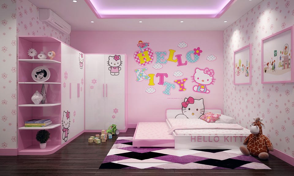 Sơn nội thất màu hồng cho phòng ngủ bé gái - \